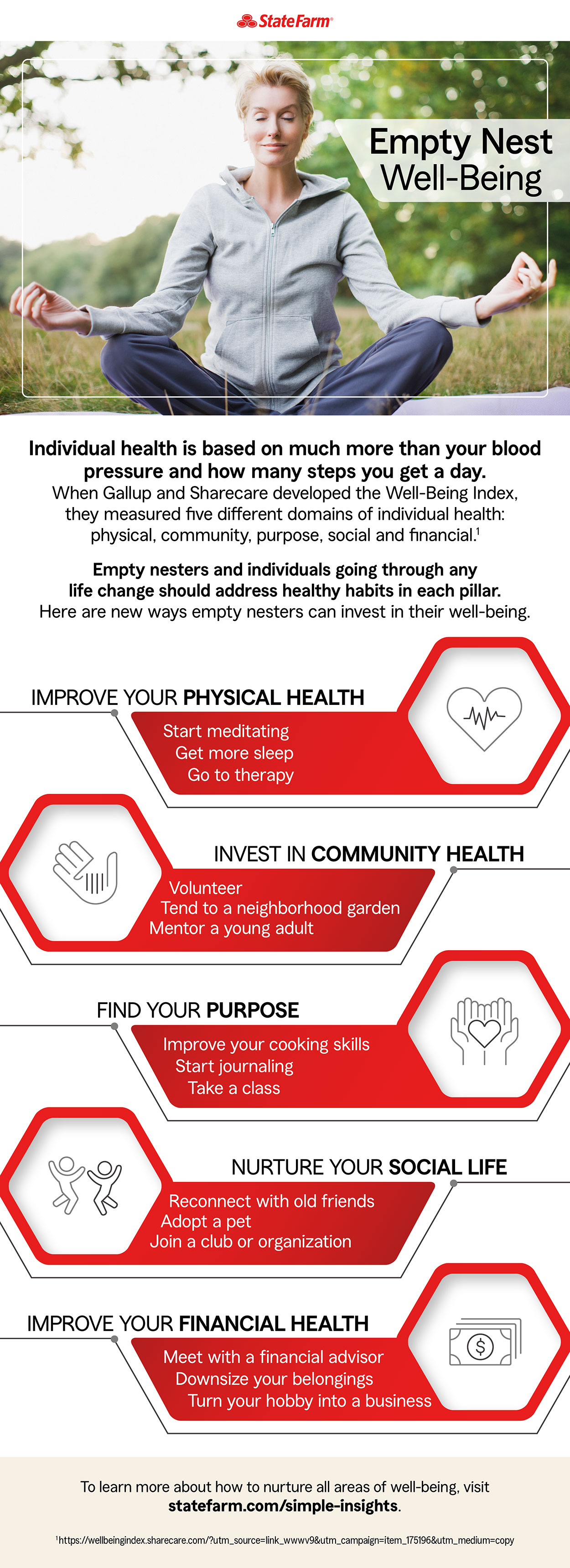 Infographic that shares a variety of ways empty nesters can improve their health and well-being.