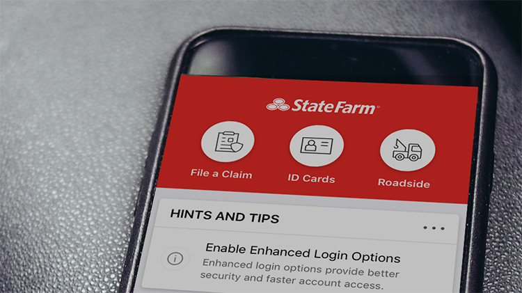Mobile phone displaying the State Farm mobile app