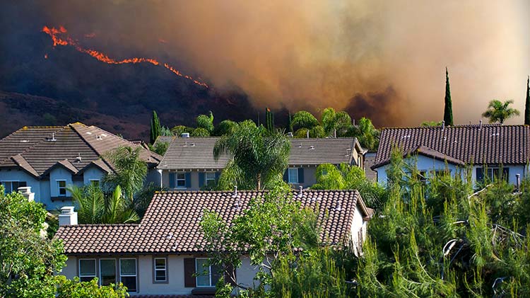 Incendio forestal muy cerca a unas casas