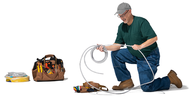 Electrician with tools and supplies