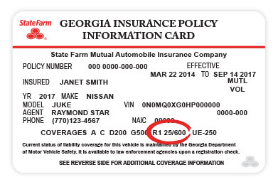 Example insurance card highlighting rental coverage