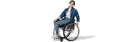 A woman in a wheelchair.