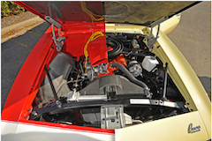 Engine view of State Farm’s Split Camaro