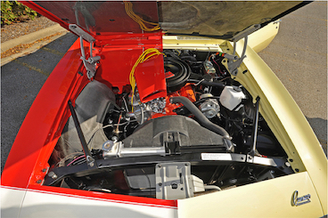 Engine view of State Farm’s Split Camaro