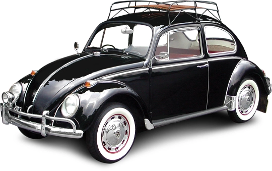 A black vintage VW bug.