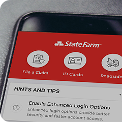 Mobile phone displaying the State Farm mobile app with the option for a digital id card