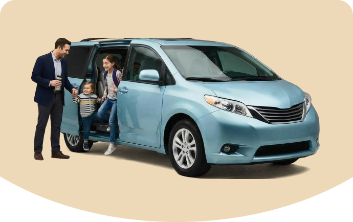 A family taking a picture with their car.