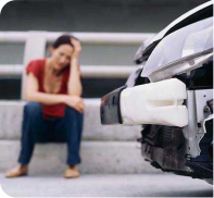 image person and car with bumper damage