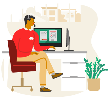 Illustration of State Farm employee sitting at a computer